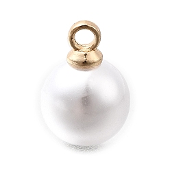 Белый Подвески из АБС-пластика с жемчугом, круглые, с петлей из золотого сплава, белые, 11x8 мм, отверстие : 1.6 мм