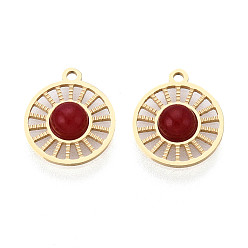 Красный Агат Натуральный карнеол (окрашенный и подвергнутый термической обработке), плоские круглые подвески., с 304 полыми креплениями из нержавеющей стали, реальный 14 k позолоченный, 11.5x10x2.5~3 мм, отверстие : 1 мм