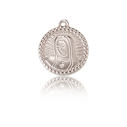 Античное Серебро 304 подвески из нержавеющей стали, плоские круглые с Девой Марией, античное серебро, 21x18x3 мм, отверстие : 1.6 мм