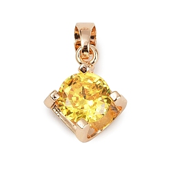 Золотистый Латунные микро проложить кубического циркония подвески, ромб прелести, долговечный, без свинца и без кадмия, золотые, 14.5x12.5x7.5 мм, отверстие : 4.5x3 мм