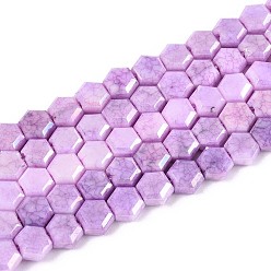 Средняя Орхидея Антикоррозийные гальванические стеклянные бусины, имитация драгоценных камней, шестиугольник, с покрытием AB цвета, граненые, два тона, средне орхидеи, 5x6x3 мм, отверстие : 0.9~1 мм, около 73~74 шт / нитка, 14.96~15.16'' (38~38.5 см)