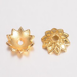 Золотой Сплав шарика шапки параметры эмали, мульти-лепесток цветка, золотые, 7.5x2 мм, отверстие : 1.5 мм