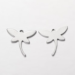 Нержавеющая Сталь Цвет Устойчивые к потускнению 201 подвески из нержавеющей стали, стрекоза, цвет нержавеющей стали, 18x18.5x1 мм, отверстие : 1 мм