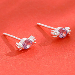 Лиловый 999 серьги-гвоздики из стерлингового серебра с кубическим цирконием в форме конфет, серебряные, сирень, 3x6 мм