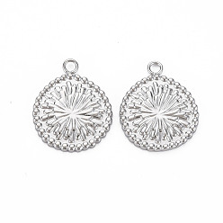 Нержавеющая Сталь Цвет Не тускнеющие 304 подвески из нержавеющей стали, без кадмия, без никеля и без свинца, плоские круглые с цветком, цвет нержавеющей стали, 18.5x14.5x1.5 мм, отверстие : 1.6 мм