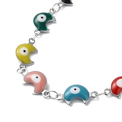 Coloré Collier de chaîne à maillons en émail lune avec mauvais œil, 304 collier en acier inoxydable, colorées, 17.83 pouce (45.3 cm)