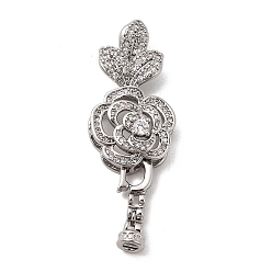 Платина Латунное микропейв, прозрачный кубический цирконий, складные застежки, цветок розы, платина, 45 мм