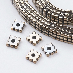 Antique Bronze Plated PVD Vacuum Plating Electroplate Non-magnetic Synthetic Hematite Beads Strands, Grade A, Square, Antique Bronze Plated, 4x4x1mm, Hole: 1mm, about 390pcs/strand, 15.7 inch(40cm)