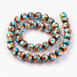 Голубой Ручная серебряная фольга стеклянные бусины Lampwork, круглые, голубой, 9~10 мм, отверстие : 1.2 мм