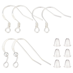 Серебро 24 шт. 3 стиль 925 серьги-крючки из стерлингового серебра, с горизонтальными петлями, с 20 пластиковыми ушными гайками, серебряные, 15.5x15.4 мм, 22 калибр (0.6 мм), отверстие : 1.5 мм