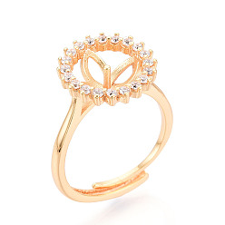 Настоящее золото 18K Круглые латунные микропаве прозрачные кубические цирконии регулируемые настройки колец, за половину пробурено бисера, без кадмия, без никеля и без свинца, реальный 18 k позолоченный, штифты : 1 мм, 14 мм, внутренний диаметр: 18 мм