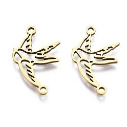 Golden 201 Stainless Steel Link Connectors, Laser Cut, Bird, Golden, 20.5x12x1mm, Hole: 1.4mm
