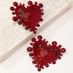 Темно-Красный Серьги-гвоздики из сплава с краской для выпечки ко Дню святого Валентина, сердце, темно-красный, 75x70 мм