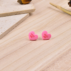 Ярко-Розовый Смола серьги, сердце со словом обними меня, ярко-розовый, 16x17 мм