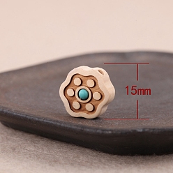 Blume Pappelholzperlen, mit synthetischen Türkis, Blume, 15x15x9 mm