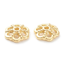 Настоящее золото 18K Крышки бусинок цветка сплава покрытия стойки, 6-лепесток, без свинца и без кадмия, долговечный, реальный 18 k позолоченный, 9x10x2.5 мм, отверстие : 1 мм