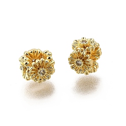 Золотой Латунные микро проложить кубического циркония бусы, цветок, стойки покрытие, без кадмия и без свинца, долговечный, золотые, 6.5x6.5x5 мм, отверстие : 3x3 мм