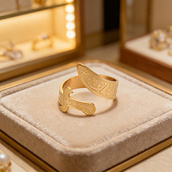 Настоящее золото 18K 304 открытые кольца-манжеты из нержавеющей стали для женщин, меч, реальный 18 k позолоченный, 18 мм