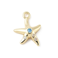 Настоящее золото 14K Латунные микро проложить кубического циркония прелести, без кадмия, без никеля и без свинца, морская звезда, реальный 14 k позолоченный, 14x10.5x3 мм, отверстие : 1.5 мм
