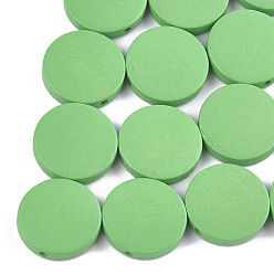 Светло-зеленый Расписные бусины из натурального тополя, плоско-круглые, светло-зеленый, 20x5 мм, отверстие : 1.4 мм