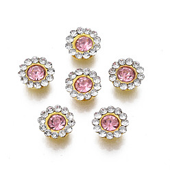 Розовый Шить на горный хрусталь, прозрачное стекло горный хрусталь, с настройками железного зубца, граненые, цветок, светло-розовый, 8x4 мм, отверстие : 1 мм