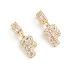 Letter F Латунные микро проложить кубического циркония подвески, долговечный, буквы, прозрачные, буква f, 32.5 мм, отверстие: 6.5x9 мм, letter.f: 19.5x12x3.5 мм