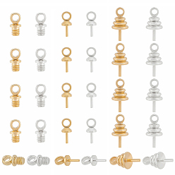 (52) Непрозрачная лаванда 60 шт. 6 стиль латунный кубок жемчужный штифт скобы булавки подвески, за половину пробурено бисера, долговечный, золотой и серебряный, 6~9.5x2.5~4.5 мм, отверстие : 1.5~1.8 мм, штифты : 0.6~2 мм, 10 шт / стиль