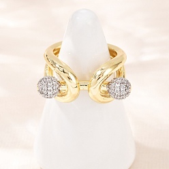 Настоящее золото 18K Регулируемые манжетные кольца с микропаве из кубического циркония из латуни, без кадмия и без свинца, реальный 18 k позолоченный, 11.5 мм, внутренний диаметр: регулируемый