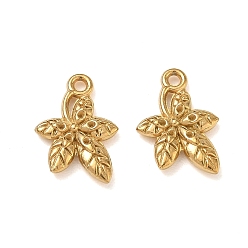 Real 18K Gold Plated 304 Stainless Steel Pendants, Leaf Charms, Ion Plating(IP), Real 18K Gold Plated, 16x11x3mm, Hole: 1.5mm