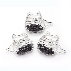 Tourmaline Natural Black Tourmaline Big Pendants, with Brass Findings, Animal, Platinum, 45x50.5x6mm