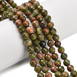 Унакит Природные Unakite бисер нитей, граненые, круглые, 6 мм, отверстие : 0.9 мм, около 63~64 шт / нитка, 15.16~15.28'' (38.5~38.8 см)