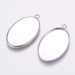 Stainless Steel Color 304 Stainless Steel Pendant Cabochon Settings, Plain Edge Bezel Cups, Oval, Stainless Steel Color, Tray: 20x30mm, 35x21x1.5mm, Hole: 2mm