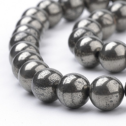 Pyrite Natural Pyrite Beads Strands, Round, 10mm, Hole: 1mm, about 40pcs/strand, 15.7 inch(39.8cm)