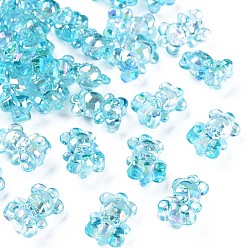 Bleu Ciel Pendentifs acryliques transparents , de couleur plaquée ab , ours, bleu ciel, 20x13.5x10.5mm, Trou: 1.4mm, environ400 pcs / 500 g