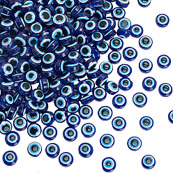 Темно-Синий 600 бусины из смолы, плоско-круглые, злые глаза, темно-синий, 7.5~8x5~6 мм, отверстие : 1.8~2 мм