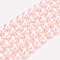 Pink Экологичные стеклянные жемчужные бусы, класс А, круглые, окрашенные, хлопковый шнур , розовые, 10 мм, отверстие : 1.2~1.5 мм, около 42 шт / нитка, 15.7 дюйм