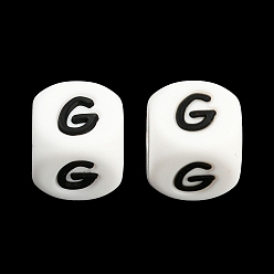 Letter G 20Pcs White Cube Letter Silicone Beads 12x12x12mm Square Dice Alphabet Beads with 2mm Hole Spacer Loose Letter Beads for Bracelet Necklace Jewelry Making, Letter.G, 12mm, Hole: 2mm
