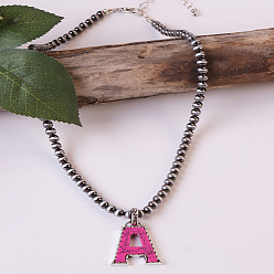 Letter A Ожерелья из круглых пластиковых бусин с инициалом из окрашенной синтетической бирюзы CCB для женщин, темно-розовыми, буква a, 18.90 дюйм (48 см)