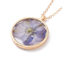 Lilac Dry Pressed Real Flower Resin Pendant Necklace, Light Gold Alloy Choker Necklace for Women, Lilac, 19.69 inch~20.47 inch(50~52cm)