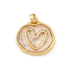 Сердце Подвески из прозрачной эпоксидной смолы из латуни, золотые, с блеском порошок, сердце, 18x20x3.5 мм, отверстие : 4.5x2.5 мм