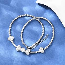 Платина Женское ожерелье-нагрудник из латуни с микропаве из прозрачных кубических цирконий в форме сердца, круглые бусы., долговечный, стойки покрытие, без свинца и без кадмия, платина, 16.93 дюйм (43 см)