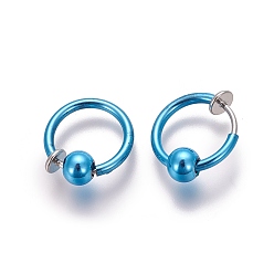 Темно-Голубой Клипсы из латуни с гальваническим покрытием из латуни, серьги-кольца без пирсинга, серьга хряща, со съемными бусинами, глубокое синее небо, 12.6x0.8~1.6 мм, клипсодержатель: 4.5 мм