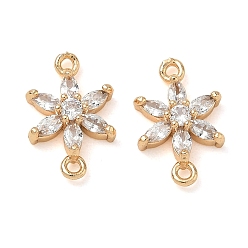 Real 18K Gold Plated Brass Pave Clear Cubic Zirconia Connector Charms, Flower Links, Real 18K Gold Plated, 16x10.5x4mm, Hole: 1.2mm