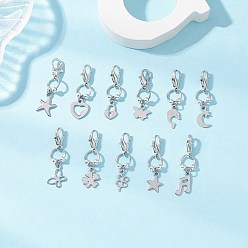 Платиновый & Цвет Нержавейки 304 подвесные украшения из нержавеющей стали, с украшениями в виде застежек-клешней из цинкового сплава, разнообразные, платины и нержавеющая сталь цвет, 27.5~32.5 мм