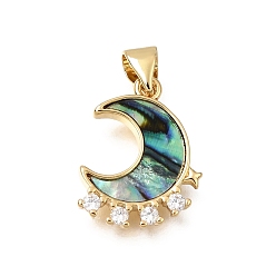 Colorido Latón micro pavimenta claro colgantes de circonio cúbico, con la cáscara, encantos de la luna, real 16 k chapado en oro, colorido, 18x13.5x2 mm, agujero: 4.5x3.5 mm