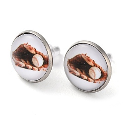 Baseball Женские серьги-гвоздики из стекла и 304 спортивных мячей из нержавеющей стали, цвет нержавеющей стали, бейсбол, 15.5 мм