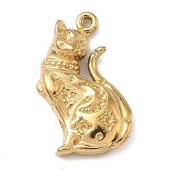 Настоящее золото 18K 304 подвески из нержавеющей стали, манэки неко чаем, реальный 18 k позолоченный, 25x16.5x6 мм, отверстие : 1.2 мм
