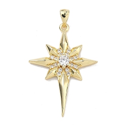 Настоящее золото 18K Латунные микропаве прозрачные подвески с фианитом, долговечный, стойки покрытие, без свинца и без кадмия, звезды прелести, реальный 18 k позолоченный, 35x25.5x4 мм, отверстие : 6x3 мм