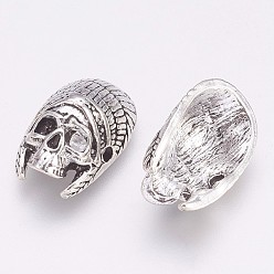 Antique Silver Tibetan Style Alloy Beads, Skull, Antique Silver, 19x12.5x8mm, Hole: 1.5mm