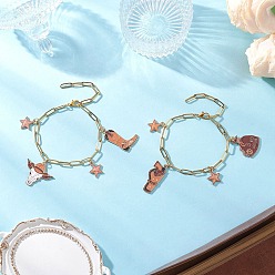 Mixed Shapes 2 шт. 2 стили браслеты с подвесками из сплава и эмали в стиле ковбоя в западном стиле, 304 Браслеты из нержавеющей стали со скрепками для женщин, разнообразные, 7-1/2~7-5/8 дюйм (19.2~19.3 см)